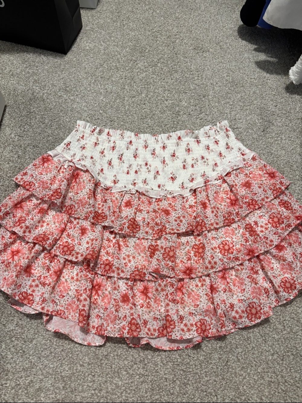Altar'd State White Smocked Waist Pink Floral Tiered Skirt